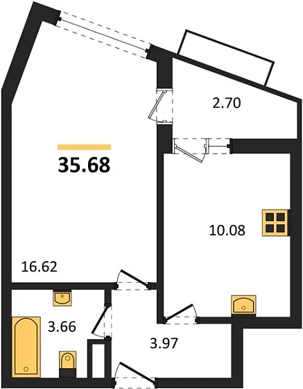 Квартира 1-комн. 35.68 кв. м