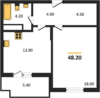 Квартира 1-комн. 48.2 кв. м