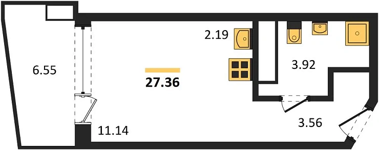 Апартаменты Студия 27.36 кв. м