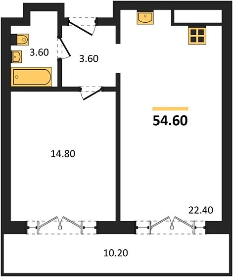 Апартаменты 1-комн. 54.6 кв. м