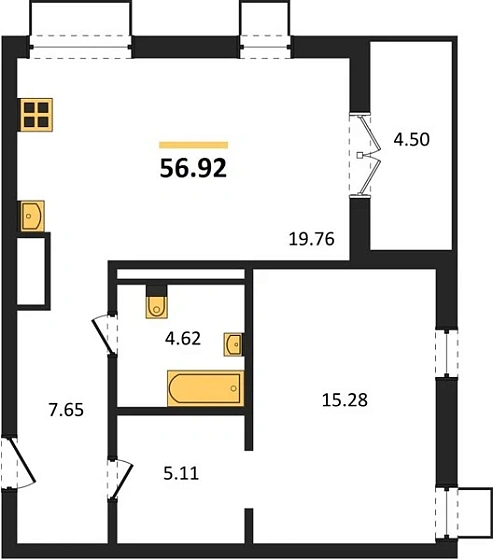 Квартира 1-комн. 56.92 кв. м
