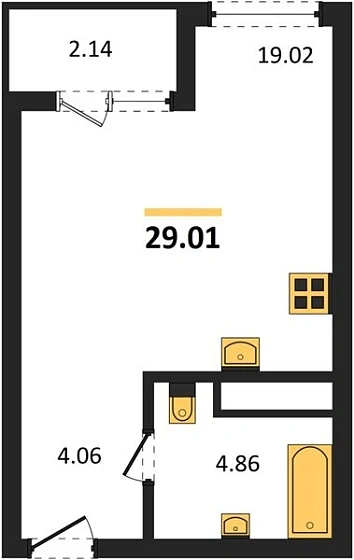 Квартира Студия 29.01 кв. м