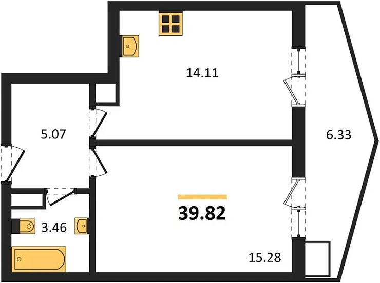 Квартира 1-комн. 39.82 кв. м