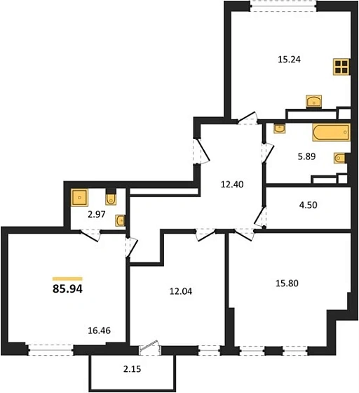 Квартира 3-комн. 85.94 кв. м