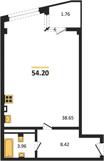 Апартаменты 1-комн. 54.2 кв. м