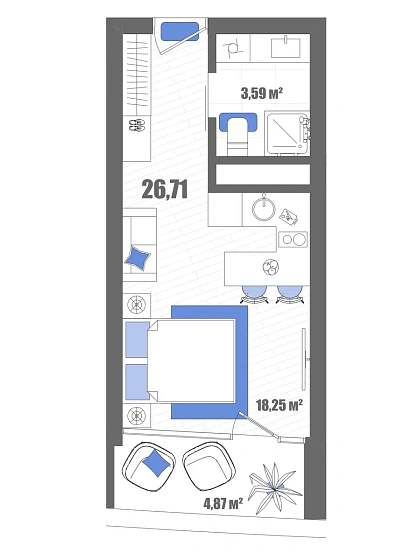 Апартаменты Студия 26.71 кв. м