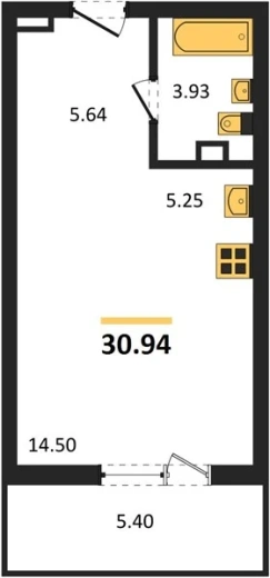 Квартира Студия 30.82 кв. м