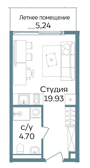 Апартаменты 1-комн. 29.87 кв. м
