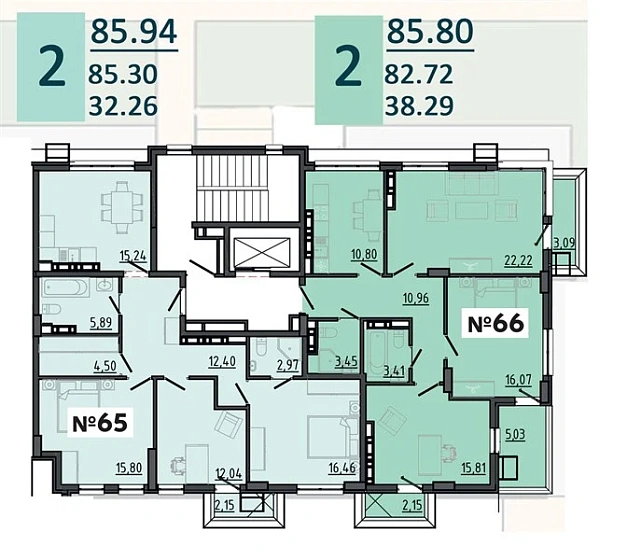 Квартира 3-комн. 85.94 кв. м
