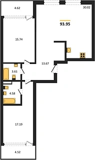 Квартира 2-комн. 93.95 кв. м