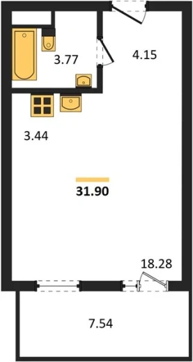Квартира Студия 31.9 кв. м