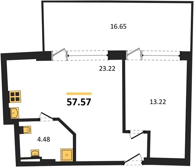 Апартаменты 1-комн. 57.57 кв. м