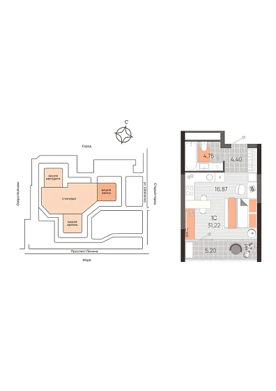Квартира Студия 31.22 кв. м