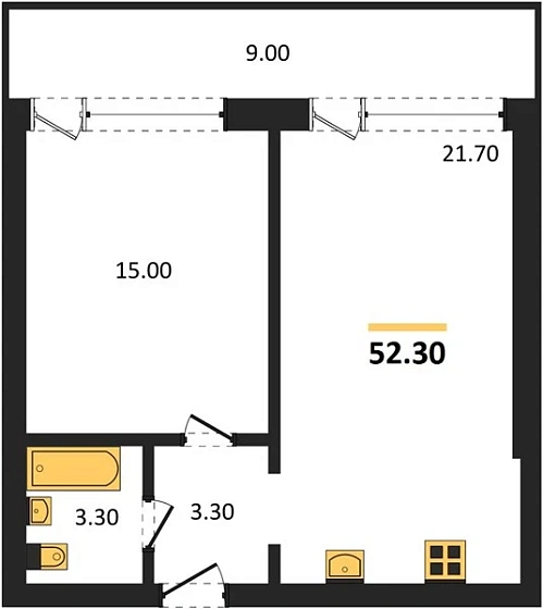 Апартаменты 1-комн. 52.3 кв. м
