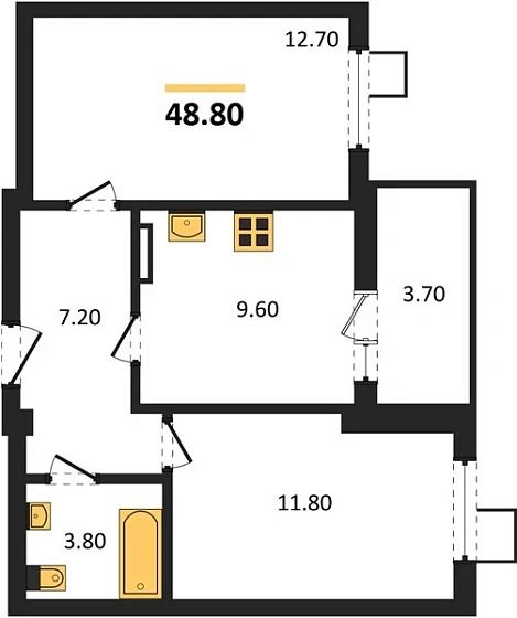 Квартира 2-комн. 48.8 кв. м