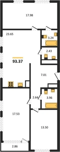 Квартира 3-комн. 93.37 кв. м