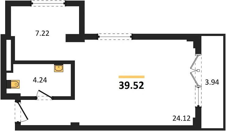 Квартира 1-комн. 39.52 кв. м