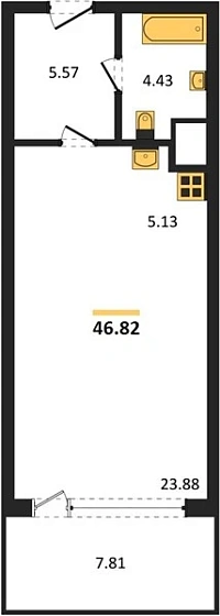 Апартаменты Студия 46.82 кв. м