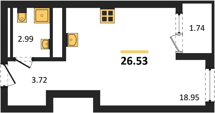 Квартира Студия 26.53 кв. м