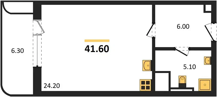 Квартира Студия 41.6 кв. м