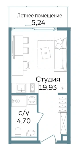 Апартаменты 1-комн. 29.87 кв. м