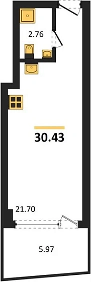 Апартаменты Студия 30.45 кв. м