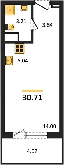 Апартаменты Студия 30.71 кв. м