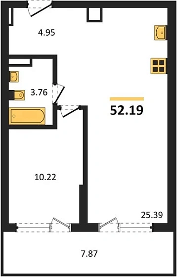 Апартаменты 1-комн. 52.19 кв. м