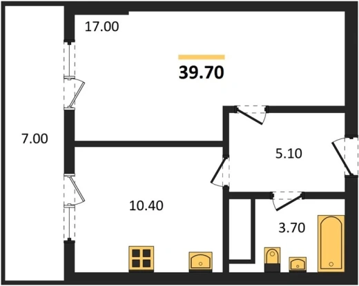 Квартира 1-комн. 39.7 кв. м