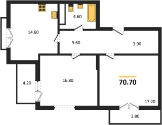 Квартира 2-комн. 70.7 кв. м