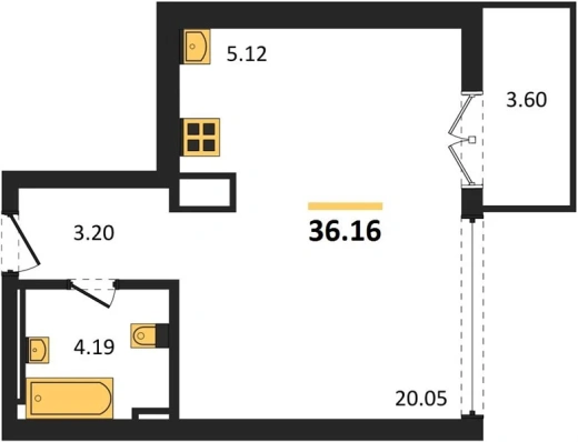 Квартира Студия 36.16 кв. м