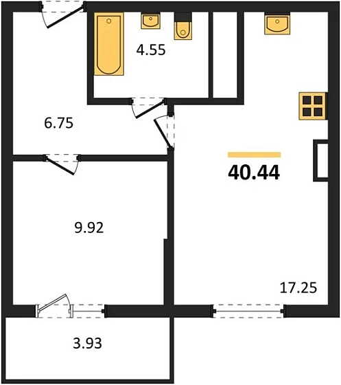 Квартира 1-комн. 40.44 кв. м