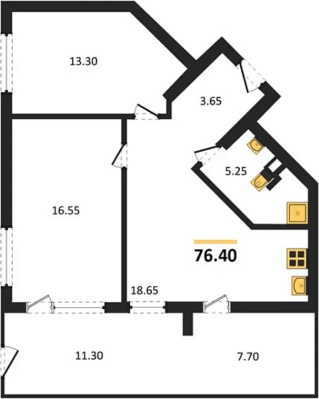 Апартаменты 2-комн. 76.4 кв. м