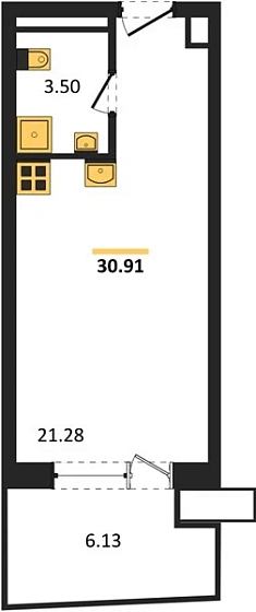 Апартаменты Студия 30.91 кв. м
