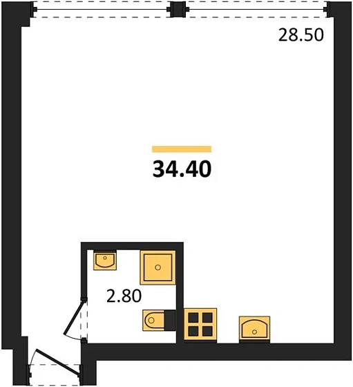 Апартаменты Студия 34.4 кв. м