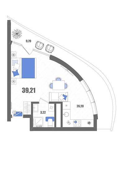 Апартаменты Студия 39.21 кв. м