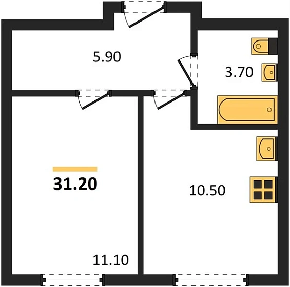 Квартира 1-комн. 31.2 кв. м