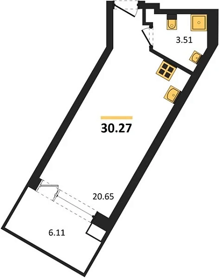 Апартаменты Студия 30.27 кв. м