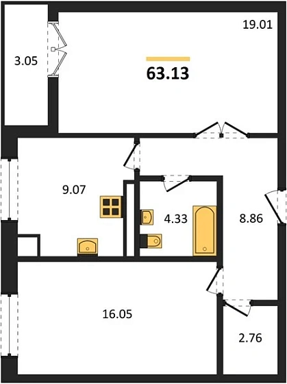 Квартира 2-комн. 63.13 кв. м