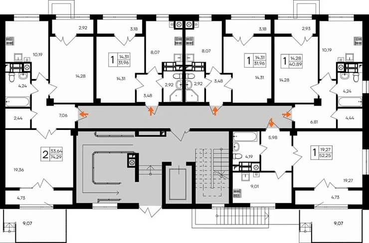 Квартира 2-комн. 74.29 кв. м