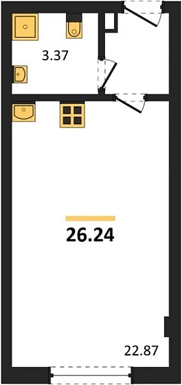 Апартаменты 1-комн. 26.24 кв. м