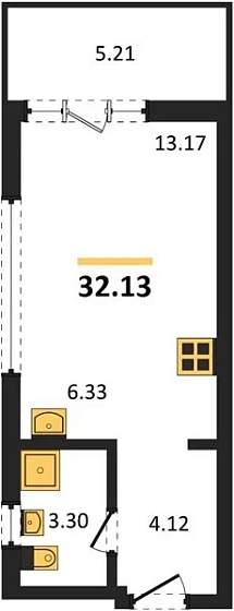 Квартира Студия 32.13 кв. м