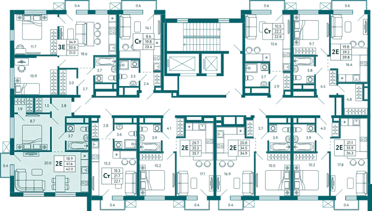 Квартира 1-комн. 42.1 кв.м