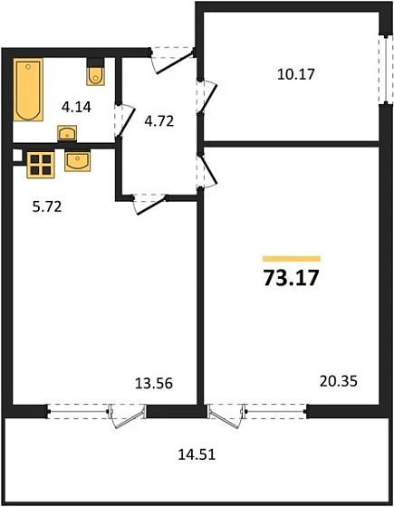 Квартира 2-комн. 73.17 кв. м