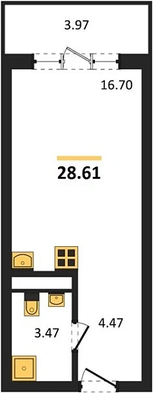 Апартаменты Студия 28.61 кв. м