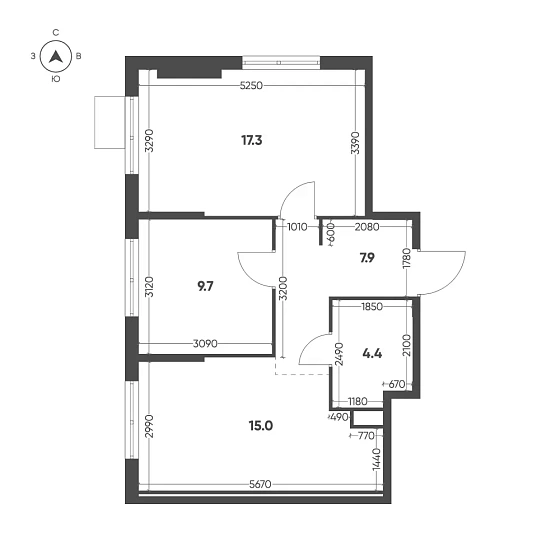 Квартира 2-комн. 54.3 кв. м