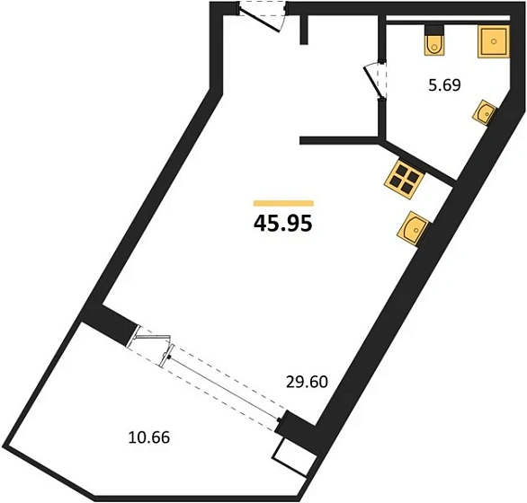 Апартаменты Студия 45.95 кв. м