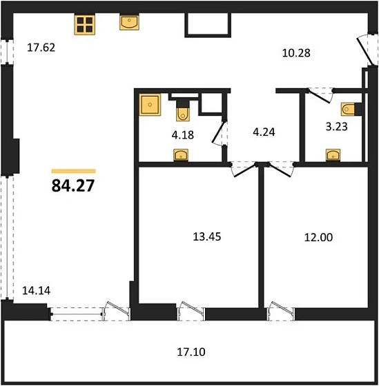 Квартира 3-комн. 84.27 кв. м