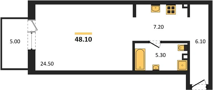 Квартира Студия 48.1 кв. м