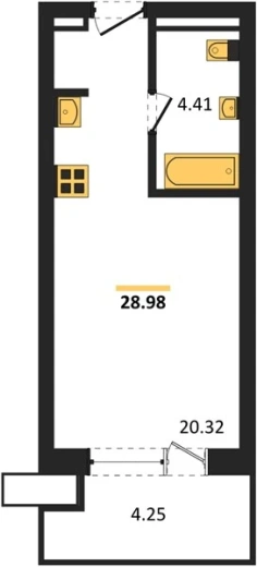 Апартаменты Студия 28.98 кв. м